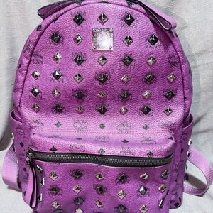 MCM Purple Studded Leather Stark Backpack